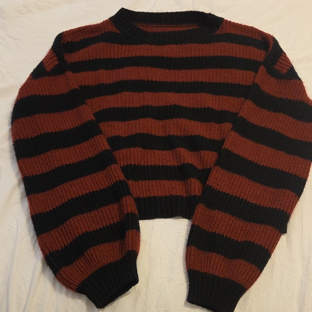 SHEIN Black and Dark Red Striped Sweater